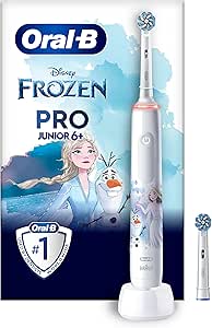 Oral-B Pro Junior Brosse à Dents Électrique Enfant, Alimenté par pile, Reine des Neiges Disney, 2 Brossettes Brossage Doux, Minuteur et Vibrations, Batterie Rechargeable, 6 Ans et Plus