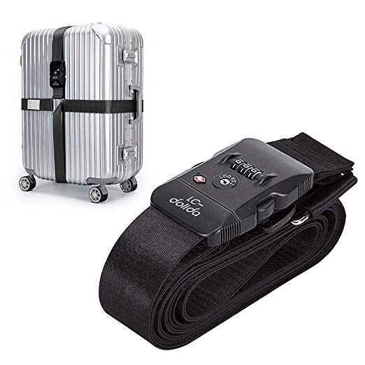 TSA Travel Luggage Strap with Approved Lock,Adjustable Suitcase Belt Black by LC-dolida