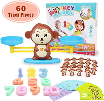 Seckton Monkey Balance Educational Toys for Toddlers Math Games Preschool Learning Toys for 2 3 4 5 Year Old Boys Girls Kids Balance Board Math Teacher and Children Christmas Birthday Gifts