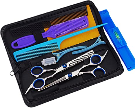 10pcs Professional Hairdressing Scissors Tools Kit Comb Hair Clip with Storage Bag Case for Family Home Hair Cutting