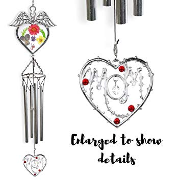 BANBERRY DESIGNS Mom Wind Chimes - Angel Sun Catcher Windchime with Dried Pressed Flowers in Glass and Mom Heart Medallion - Mothers Day Wind Chimes- Mom Gifts