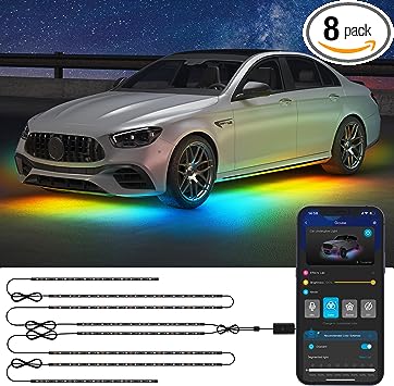 Govee Car Underglow Lights, 8 pcs RGBIC Under Car Lights with 16 Million Colors and 45 Scene Modes, Smart Underglow for Car with App Control, 3 Music Modes LED Lights for Cars, SUVs, Trucks, DC 12-24V