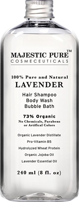 Majestic Pure Shampoo & Body Wash, Organic Lavender 100% Natural, 73% Organic, Sulfate Free, 8 Fluid Ounce