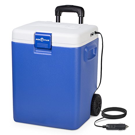 Rockpals 30 Quart Wheeled Electric Cooler/Warmer, Portable Thermoelectric Plug In Cooler Chiller with DC 12V Plug for Truck, Car, RV, Home, Office, Travel, Camping, Beach and Baby Bottles (BLUE)