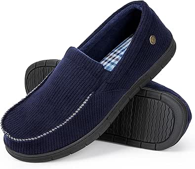 VeraCosy Men's Comfy House Shoes Cozy Soft Moccasin Indoor Bedroom Slippers