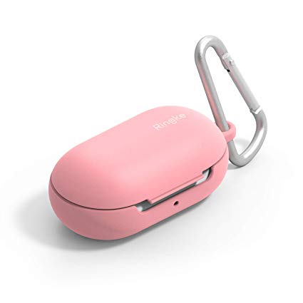Ringke Case Designed for Galaxy Buds (2019), Soft Flexible TPU Galaxy Buds Case Cover Accessory Upgraded Version with Carabiner - Pink
