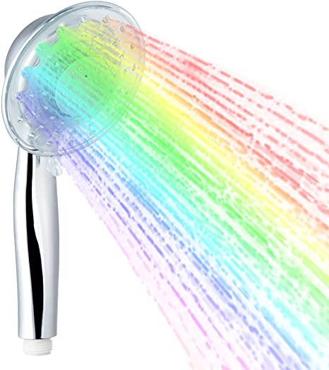 LEDGLE LED Shower Head, 7 Colors Colour Changing Light up Handheld Disco Shower Head, Water Saving Spray Bathroom Spa Shower Heads