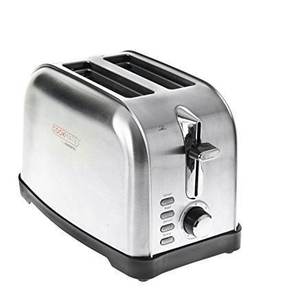 Cookmate Classic 2-Slice Toaster, Brushed Stainless Steel, 7 Temperature Levels - Quick Bagel, Defrost, Reheat, & Cancel Buttons