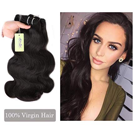 Indian Body Wave Virgin Hair Bundles, Re4U Virgin Human Hair Bundles Unprocessed Tangle Free Weave Extensions Double Weft (Natural Color 22" 24" 26" Total 300g)