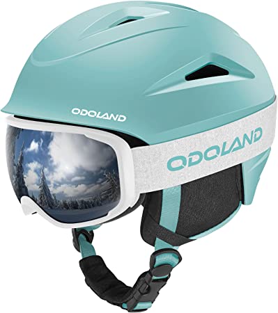 Odoland Snow Helmet, Ski Helmet with Ski Goggles for Snow Sports, Shockproof, Windproof, Safety Snowboard Helmet and Protective Goggles for Men Women and Youth