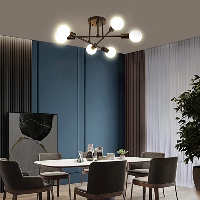 Surpars House Modern Ceiling Light, 6-Light Sputnik Chandelier for Bedroom, Dining Room, Living Room (Black)