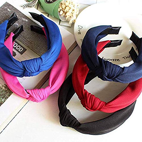 Plain Wide Headbands Twist Knot Turban – 5 Pack Women Elastic Hair Accessories