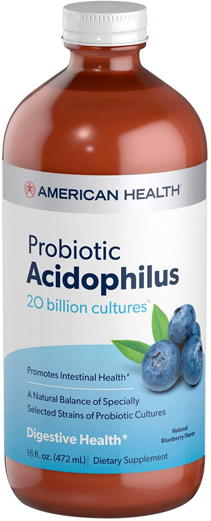 American Health Probiotic Acidophilus, Natural Blueberry Flavor - Promotes Intestinal Health, Encourages Nutrient Absorption & Immune Health - Gluten-Free, Vegetarian - 16 Fl Oz, 15 Total Servings