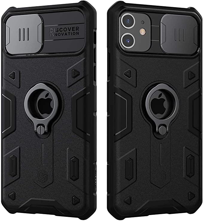 Mangix iPhone 11 Case, CamShield Armor Case with Slide Camera Cover, PC & TPU Impact-Resistant Bumpers Protective Case with Ring Kickstand for iPhone 11 6.1 inch (Black)