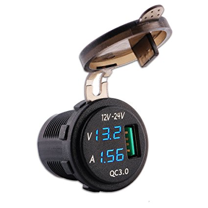 MOTOPOWER MP0611C QC 3.0 USB Quick Charger with Voltmeter and Current Meter LED Display