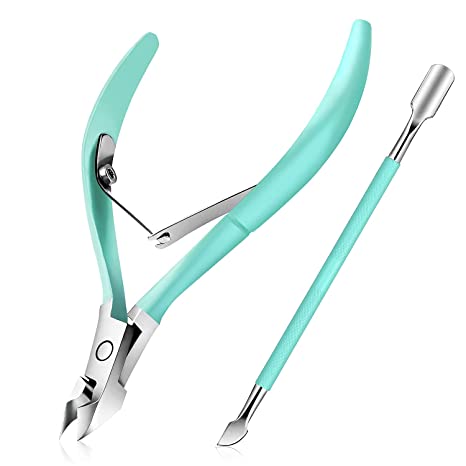 Cuticle Trimmer with Cuticle Pusher, Easkep Cuticle Remover Cuticle Cutter Professional Stainless Steel Cuticle Nipper Kit Durable Manicure Pedicure Tools for Fingernails and Toenails (Green)