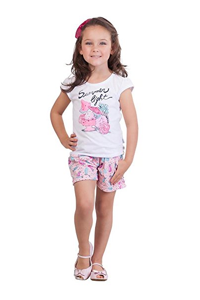 Pulla Bulla Little Girl Set Graphic Shirt and Shorts Outfit