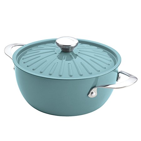 Rachael Ray Cucina Hard Porcelain Enamel Nonstick Covered Round Casserole, 4.5-Quart, Agave Blue