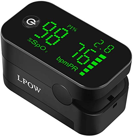 Pulse Oximeter Fingertip, Blood Oxygen Saturation Monitor for Pulse Rate and SpO2 Level, LPOW Portable Oximeter with Large LED Display, Batteries and Lanyard Included