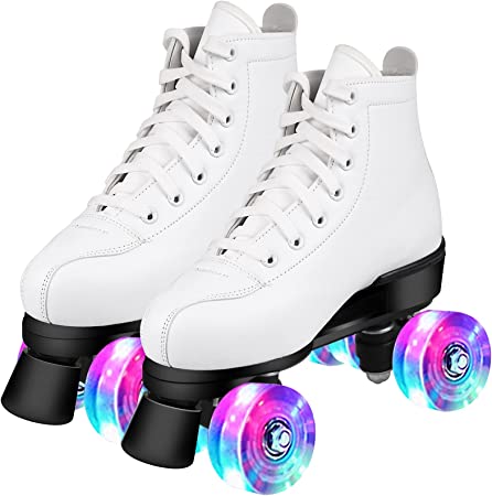 PERZCARE Roller Skates for Women,Double Row 4 Wheels Shiny Quad Men Skates,PU Leather High-top Roller Skates for Girls/ Boys/ Ladies/ Unisex Indoor/Outdoor