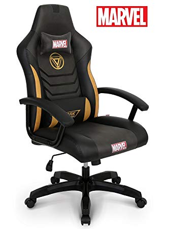 Licensed Marvel Premium Gaming Racing Chair Executive Office Desk Task Computer Home Chair : High Back 130° Reclining Headrest Ergonomic Lumbar Back Shoulder Support, Neo Chair (Iron Man Black)