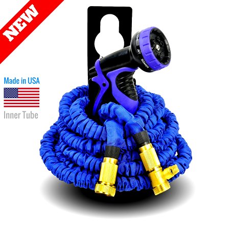 WORLD'S STRONGEST Expandable Garden Hose with MADE IN USA inner tube material and our NEW DOUBLE M STRONGEST EXTERIOR FABRIC, Garden Hose Expanding Hose Flexible Hose Expandable Hose Set (75 ft, Blue)