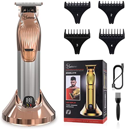 Hatteker Professional Hair Clippers Cordless Finishing Trimmer T-Blade Pro Outliner Hair Cutting Kit Barber Beard Trimmer Kids USB Rechargeable (Rose Gold)