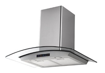 Kitchen Bath Collection HA90-LED Stainless Steel Wall-Mounted Kitchen Range Hood with Tempered Glass Canopy and Touch Screen Panel, 36"