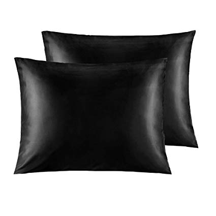 NTBAY Silky Satin Standard Pillowcases for Hair Set of 2, Super Soft and Luxury, Hidden Zipper Design, 20"x 26" (Black)