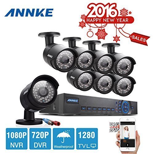 Annke New AHD 8CH 720P Security DVR Video Surveillance System 8 Weatherproof 720P Night Vision 100ft 36 IR LEDs IndoorOutdoor AHD High Quality Security Camera P2P QR Code Scan Easy Remote Setup