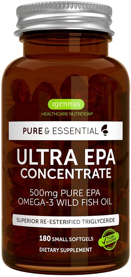 Pure & Essential Ultra Pure EPA Omega-3 Concentrate 500 mg, Wild Fish Oil, rTG, 180 Small softgels