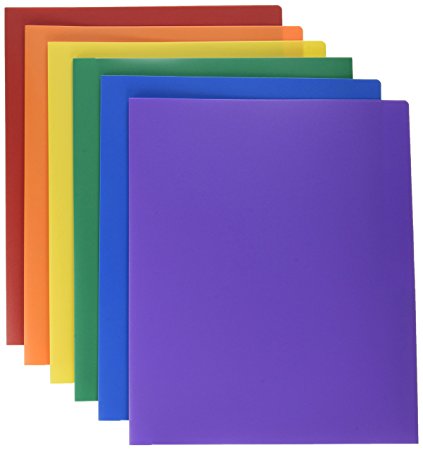 STEMSFX Heavy Duty Plastic 2 Pocket Folder (Pack of 12 Assorted Colors) For Letter Size Papers, Includes Business Card Slot