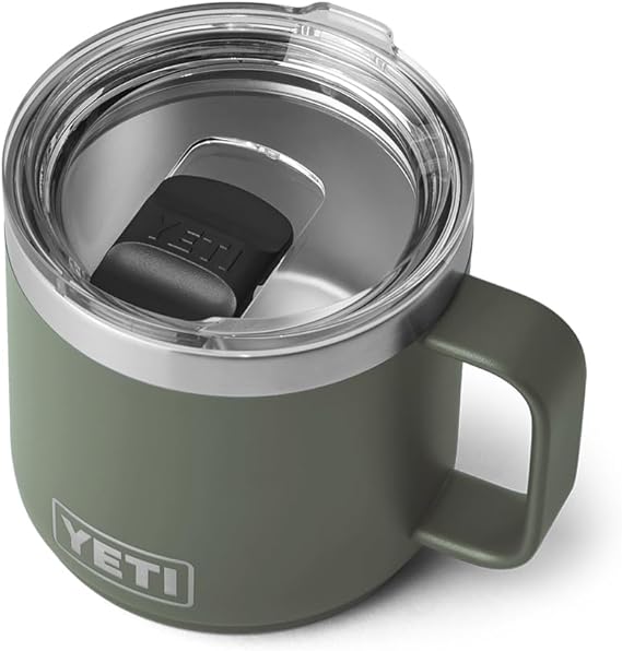 YETI Rambler 14 oz Stackable Mug, Vacuum Insulated, Stainless Steel with MagSlider Lid, Camp Green