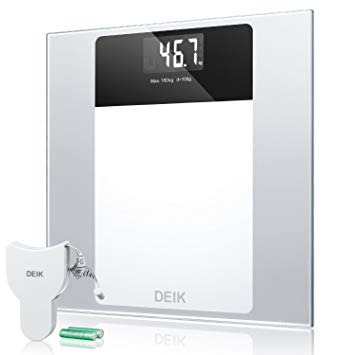 Deik Digital Body Weight Bathroom Scale with Step-On Technology Large LCD Backlight Display, 400 pounds Tempered Glass Scale with Free Body Tape Measure and 2X 1.5V AAA Batteries