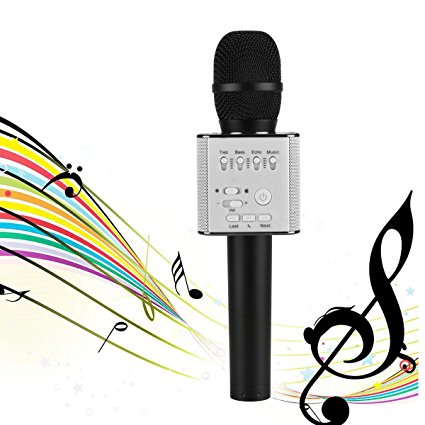 Karaoke Microphone Sunsbell Portable Wireless Karaoke Microphone Q9 Handheld Cellphone Karaoke Player Speaker (Black)