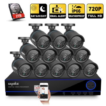 [720P-AHD] Sannce New 16CH 720P Security DVR Recorder   2TB Hard Drive with 12pcs 1280*720 Hi-Resolution CCTV Bullet Cameras ( IP66 Weatherproof Metal Housing, Superior Night Vision)
