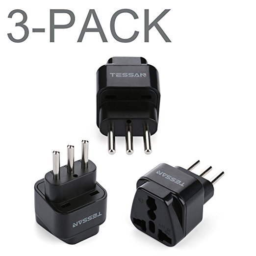 TESSAN Grounded Universal Travel Plug Adapter USA to Italy Travel Prong Converter Adapter Plug Kit for Italy (Type L) - 3 Pack