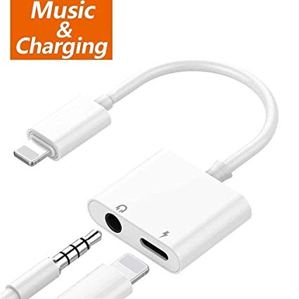 Headphone Adapter 3.5mm Jack Aux Audio Dongle Adapter Charger for iPhone 7 Earphone Splitter Audio for iPhone XS/Xs Max/XR/X/8/8Plus Charge & Audio Connector Car Charger Cable Support All iOS Systems