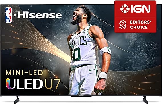 Hisense 55-Inch Class U7 Mini-LED ULED 4K UHD Google Smart TV (55U7K, 2023 Model) - QLED, 144Hz, 1000-Nit, Dolby Vision IQ, Full Array Local Dimming, Game Mode Pro, Alexa Compatibility (Renewed)