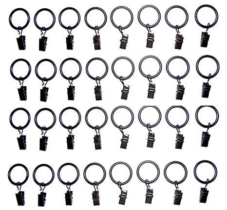 Lsgoodcare Decorative Metal Drapery Curtain Rings with Clips-1 Inch Interior Diameter, Clip Rings for Curtain (Black)