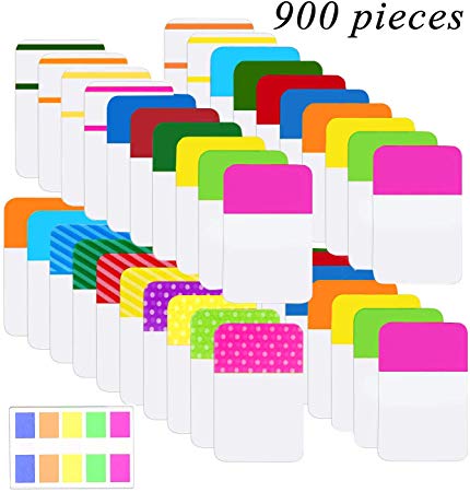 Norocme 900 Pieces Tabs Sticky Index Tabs,Writable and Repositionable File Tabs Flags Colored Page Markers Labels for Reading Notes, Books and Classify Files, 41 Sets (20 Colors,1 Inch)