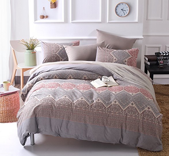 Colourful Snail 100-Percent Natural Washed Cotton Classical Pattern Duvet Cover Set, Antique Boho Bohemian Style, Ultra Soft and Easy Care, Fade Resistant, King