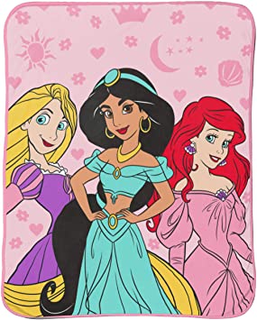 Disney Princess Bold Fearless Raschel Throw Blanket - Measures 43.5 x 55 inches, Kids Bedding Features Ariel, Jasmine, Rapunzel- Fade Resistant Super Soft - (Official Disney Product)