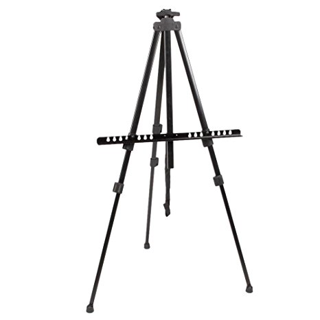 Azadx Folding Easel, Student Artist Drawing Sketching Painting Easel, Portable Iron Stand for Displaying Artwork, Art Display Tripod Light Weight With Carry Bag, Black