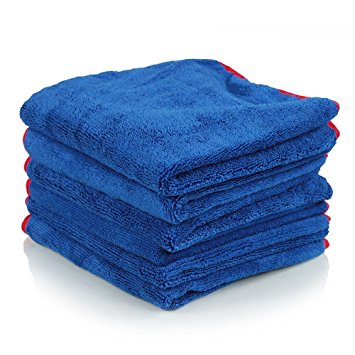 Professional Grade Miracle Microfiber Towel TAGLESS, Red (24 in. x 16 in.) (Pack of 6) (blue with red trim)