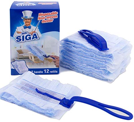 MR. SIGA Disposable Non-woven Duster (Included 2 Handle and 12 Refills), Refill size: 18 x 10.5cm