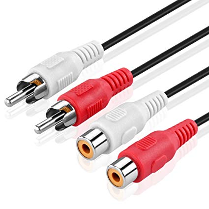 TNP Products TNP RCA Extension Cable (6 Feet) 2RCA Audio Extender Adapter Cord Wire Coupler Male to Female Dual Red/White Connector Jack Plug Extend Video Audio 2 Channel Stereo (Right and Left)