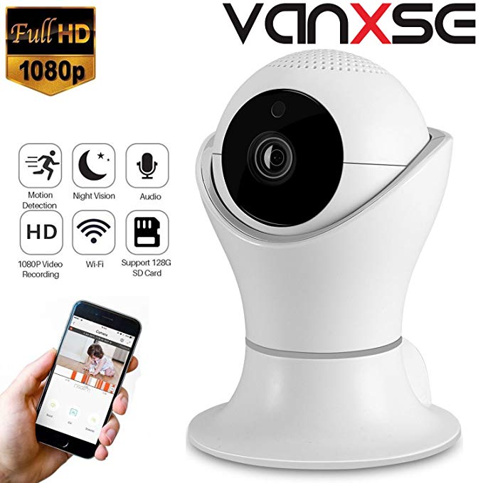 Vanxse CCTV 2.0MP 1080P IR Night Vision WiFi Wireless Pan/Tilt Network IP Camera Webcam Remote View for Home Security and Surveillance(DLS002)