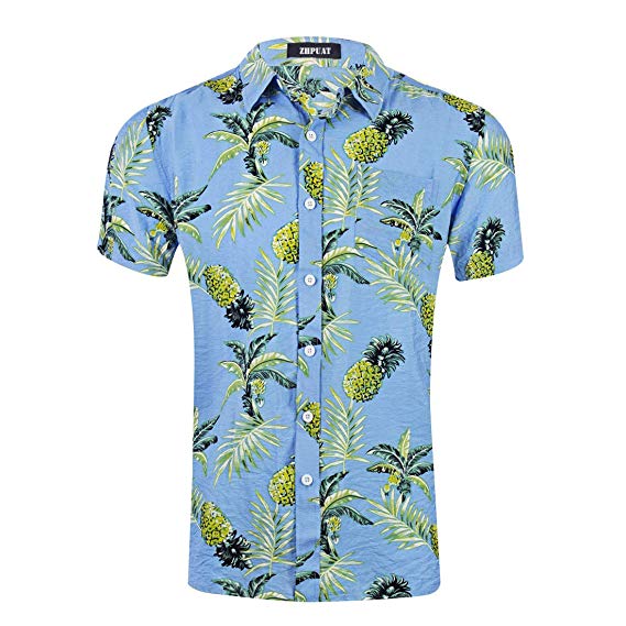 ZHPUAT Men's Hawaiian Shirt Short Sleeve Beach Party Flower Button Down Shirts