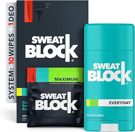 Excessive Sweat and Odour bundle [Clinical Strength Antiperspirant Sweat Wipes and Daily Strength Antiperspirant Deodorant] Odour Protection and Hyperhidrosis Treatment (Bundle Deal)
